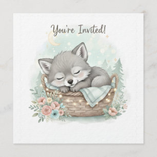 Adorable, fluffy baby wolf Baby Shower Invitation