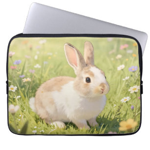 Adorable Fluffy Bunny Wildflower Meadow Laptop Sleeve