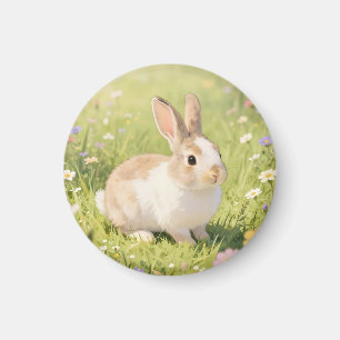 Adorable Fluffy Bunny Wildflower Meadow Magnet