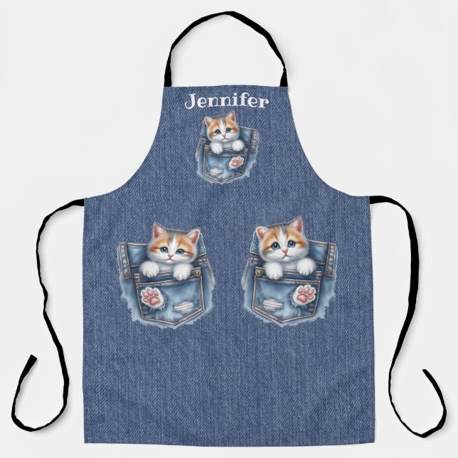 Adorable Fluffy Cat All-Over Print Apron (Front)