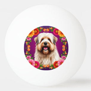 Adorable Fluffy Dog with Flowers Ping Pong Ball