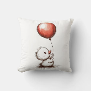 Adorable Fluffy Duckling with Red Balloon Cushion