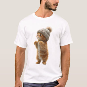 Adorable Fluffy Ginger Kitten Wearing a Knitted T-Shirt