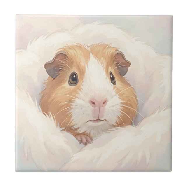 Adorable Fluffy Guinea Pig Portrait Ceramic Tile (Front)