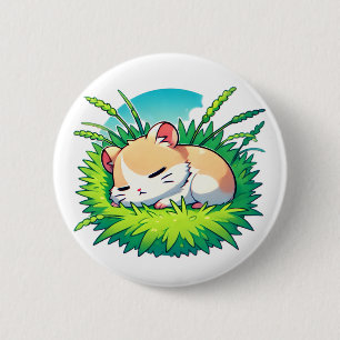 Adorable fluffy hamster sleeping peacefully 6 cm round badge