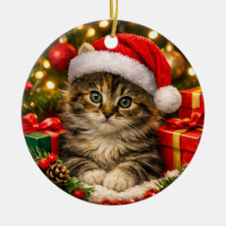 Adorable Fluffy Kitten Christmas Ornament