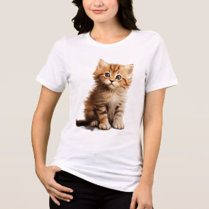 Adorable Fluffy Kitten Graphic White T-Shirt Tri-Blend Shirt
