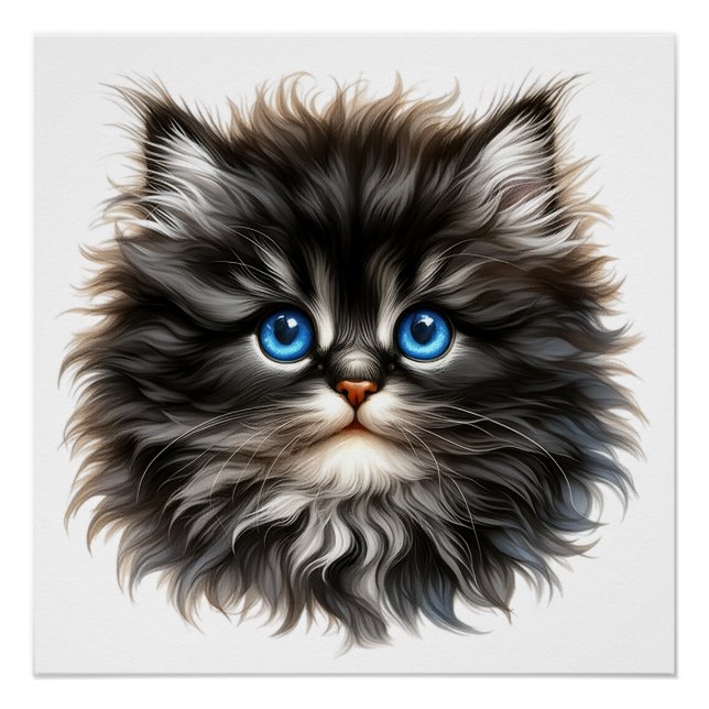 Adorable Fluffy Kitten with Blue Eyes Poster (Front)
