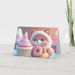 Adorable Fluffy Kitty Doughnuts Cupcakes Blank Card