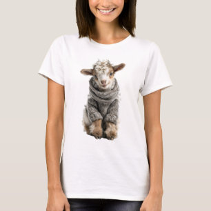 Adorable Fluffy Lamb Wearing a Knitted Woollen T-Shirt