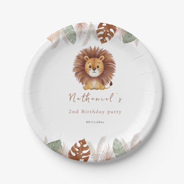 Adorable Fluffy Lion Birthday Paper Plate (Front)