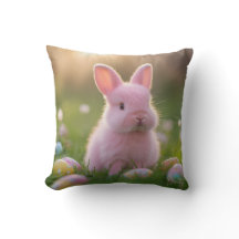 Adorable Fluffy Pink Bunny & Easter Eggs