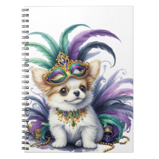 ADORABLE FLUFFY PUPPY DOG DRESSED FOR MARDI GRAS NOTEBOOK