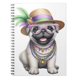 ADORABLE FLUFFY PUPPY DOG DRESSED FOR MARDI GRAS NOTEBOOK