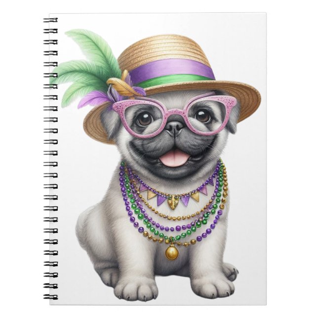 ADORABLE FLUFFY PUPPY DOG DRESSED FOR MARDI GRAS NOTEBOOK (Front)