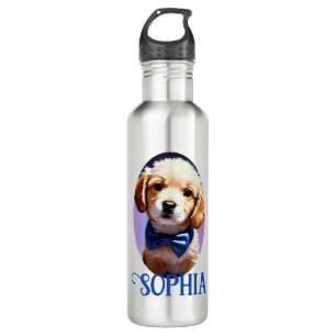 Adorable Fluffy Puppy w Cute Blue Bow Tie 710 Ml Water Bottle