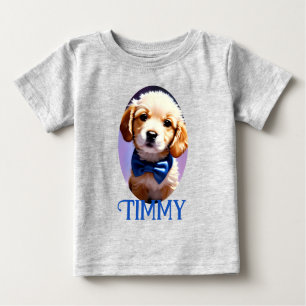 Adorable Fluffy Puppy w Cute Blue Bow Tie  Baby T-Shirt