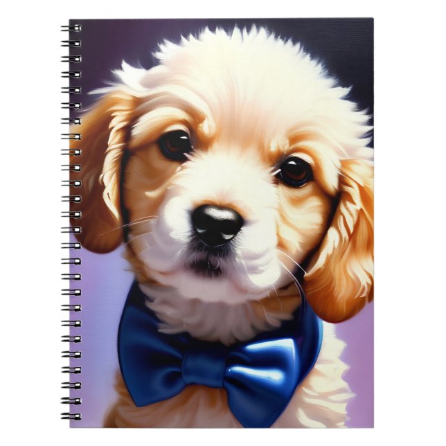 Adorable Fluffy Puppy w Cute Blue Bow Tie  Notebook (Front)
