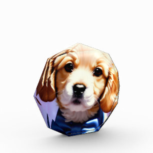 Adorable Fluffy Puppy w Cute Blue Bow Tie  Photo Block