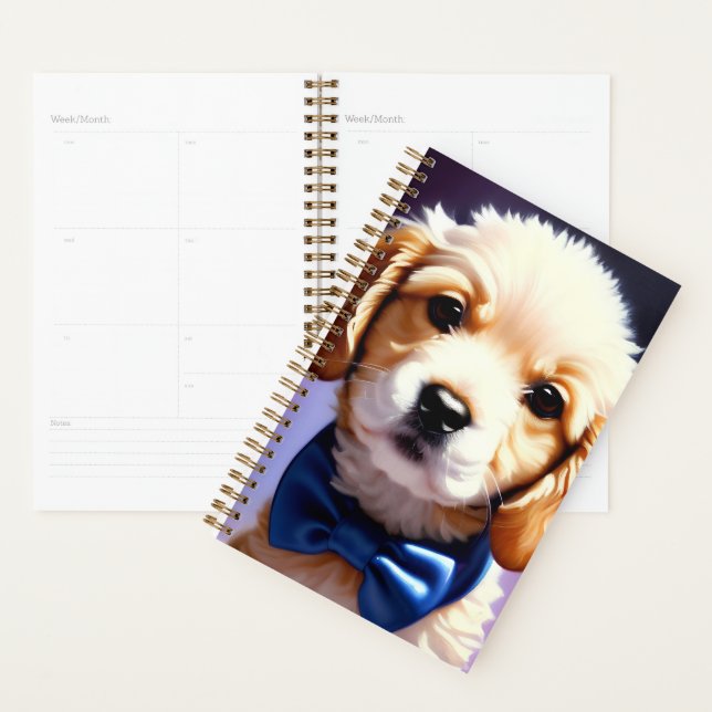 Adorable Fluffy Puppy w Cute Blue Bow Tie  Planner (Display)