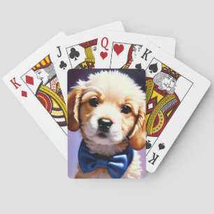Adorable Fluffy Puppy w Cute Blue Bow Tie Playing Cards