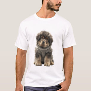 Adorable Fluffy Puppy Wearing a Knitted Grey Sweat T-Shirt