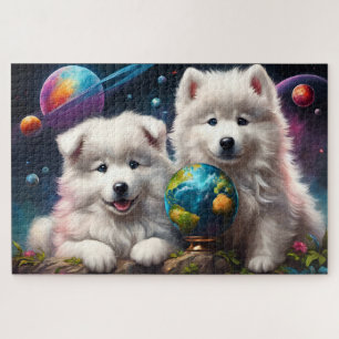 Adorable Fluffy Samoyed Puppies, Peace on Earth Jigsaw Puzzle