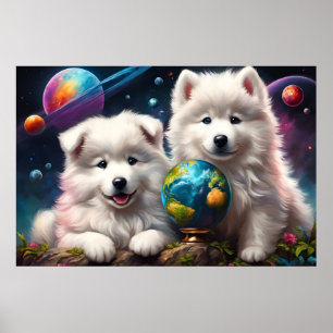 Adorable Fluffy Samoyed Puppies, Peace on Earth Poster