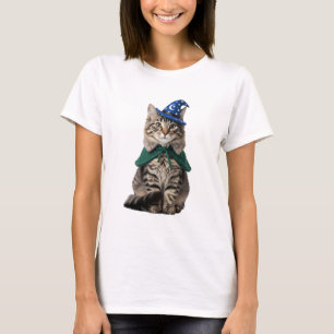 Adorable Fluffy Tabby Cat in Wizard Costume T-Shirt