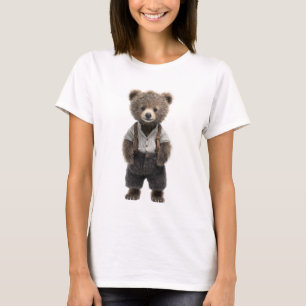 Adorable Fluffy Teddy Bear Character in Vintage T-Shirt