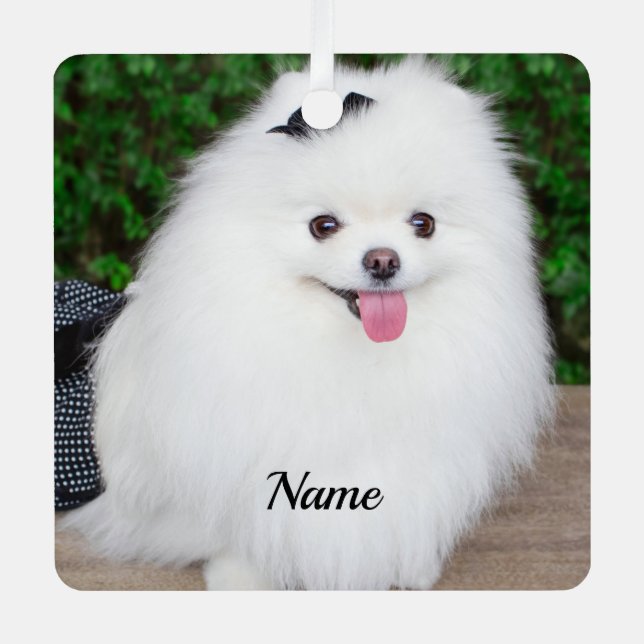 Adorable Fluffy White Puppy Dog Metal Tree Decoration (Front)