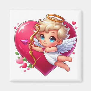 Adorable Flying Cupid with Heart & Arrow Magnet
