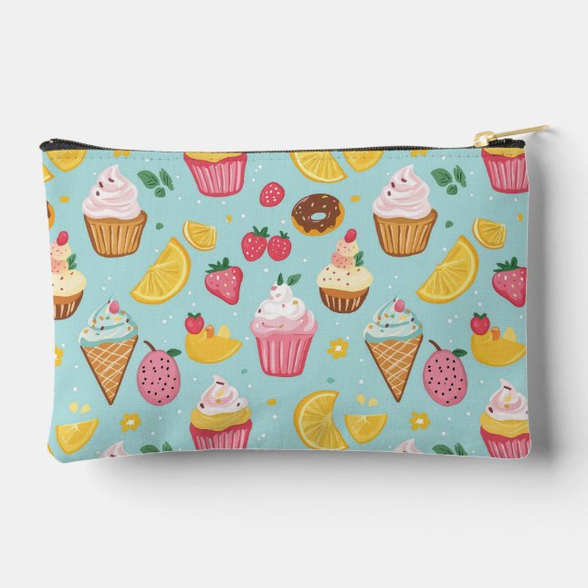 Adorable Food Items Illustration Pattern Accessory Pouch (Back)