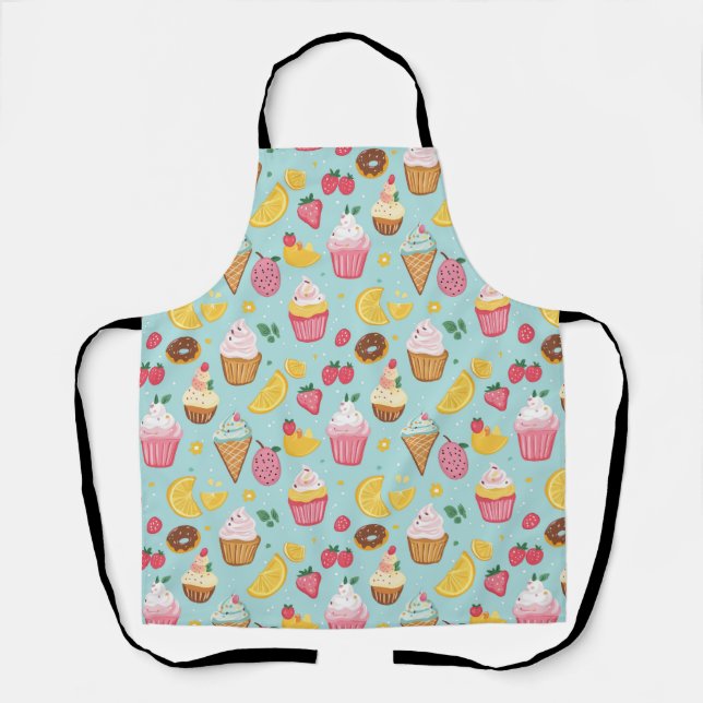 Adorable Food Items Illustration Pattern Apron (Front)