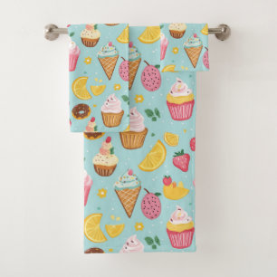 Adorable Food Items Illustration Pattern Bath Towel Set