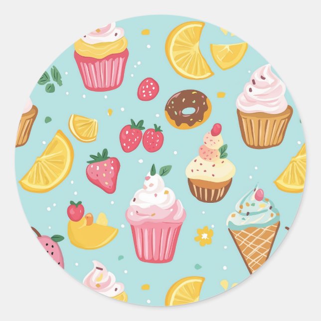Adorable Food Items Illustration Pattern Classic Round Sticker (Front)