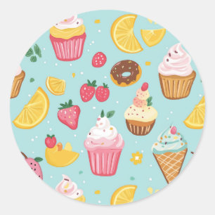Adorable Food Items Illustration Pattern Classic Round Sticker