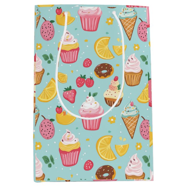 Adorable Food Items Illustration Pattern Medium Gift Bag (Front)
