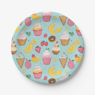 Adorable Food Items Illustration Pattern Paper Plate