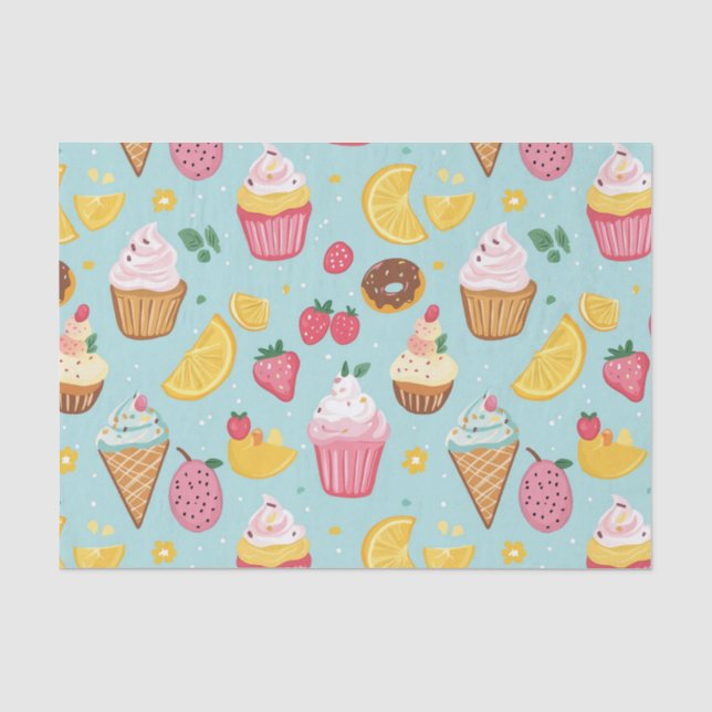 Adorable Food Items Illustration Pattern Tissue Paper (Front)