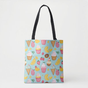 Adorable Food Items Illustration Pattern Tote Bag