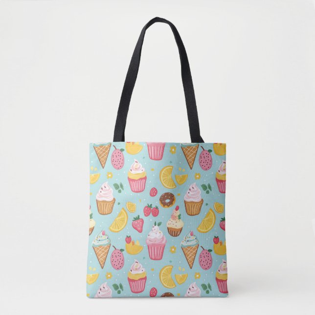 Adorable Food Items Illustration Pattern Tote Bag (Front)