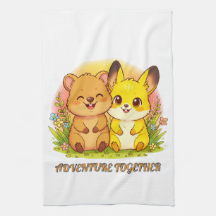 Adorable Forest Animal Friends Kawaii Tea Towel