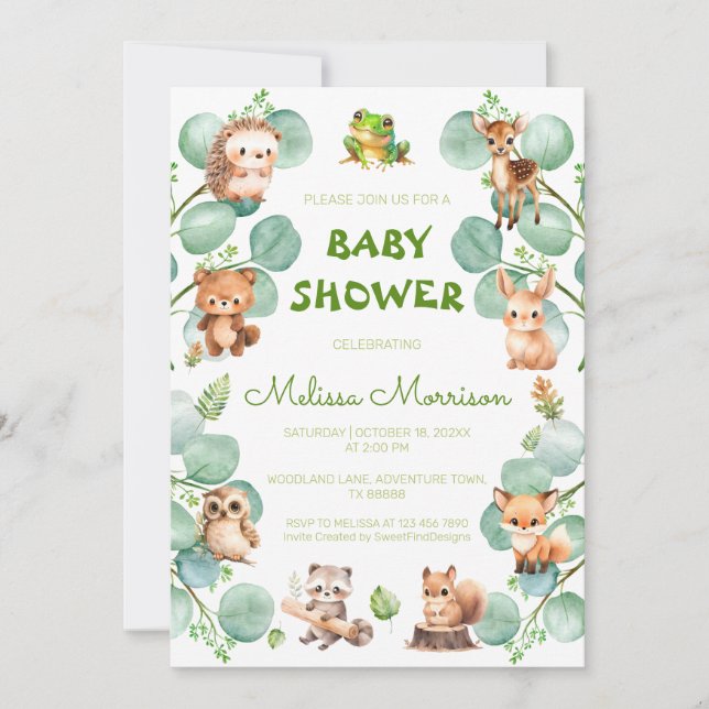 Adorable Forest Animals Baby Boy Shower Invitation (Front)