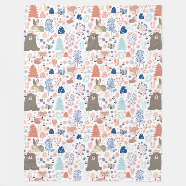 Adorable Forest Animals Fleece Blanket (Front)