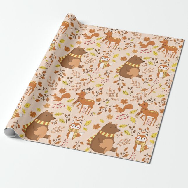 Adorable Forest Critters Wrapping Paper (Unrolled)