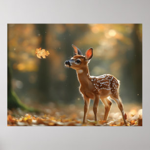 Adorable Fowl Watching a Falling Leaf in a Serene Poster