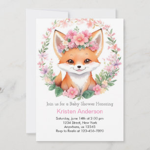 Adorable Fox Boho Forest Girl Baby Shower Invitation