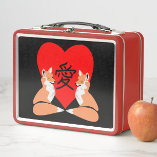 Adorable Fox Cartoon Love Heart Metal Lunch Box