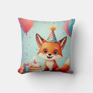 Adorable Fox Celebrating a Cheerful Birthday Cushion